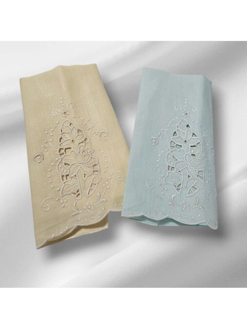 Bundle 6 Linen Napkins Tea Towel Multicolor Floral Embroidered Spring Tableware - Picture 2 of 9